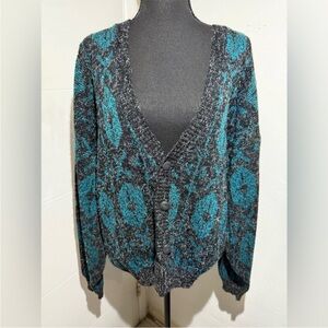 Vintage Scandia Men's Teal and Gray Cardigan Sweater